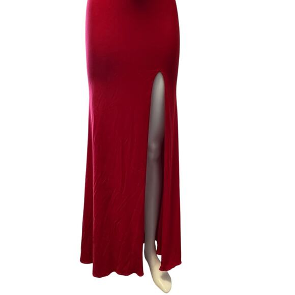 La Femme Red Jersey Cutout Racerback Slit Maxi Dress Size 2 Gown - Picture 3 of 7